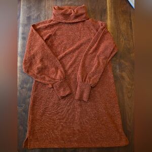 Women's Rust Orange Turtleneck Sweater Dress